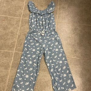 Girls blue floral jumpsuit